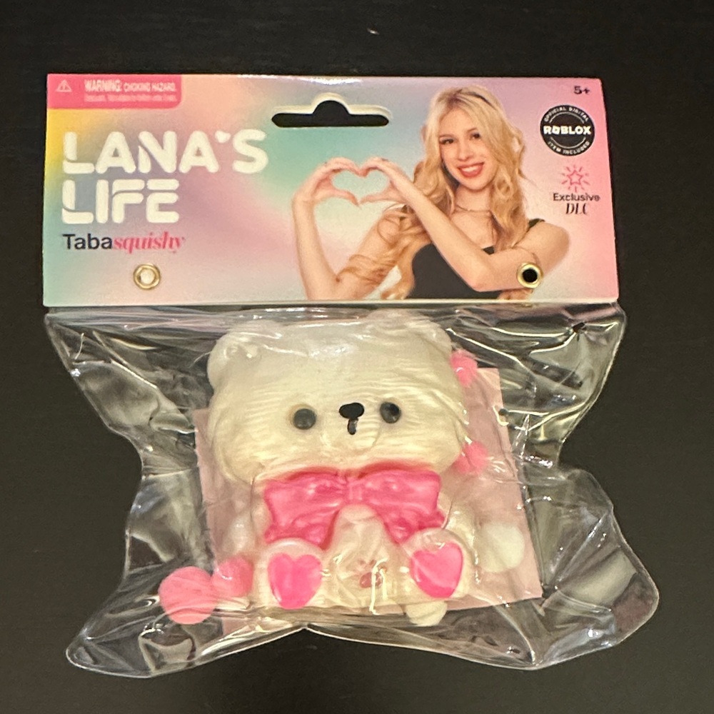 RARE Lana's Life White Bear Squishy Pink Bow Tabasquishy + Roblox item Squish